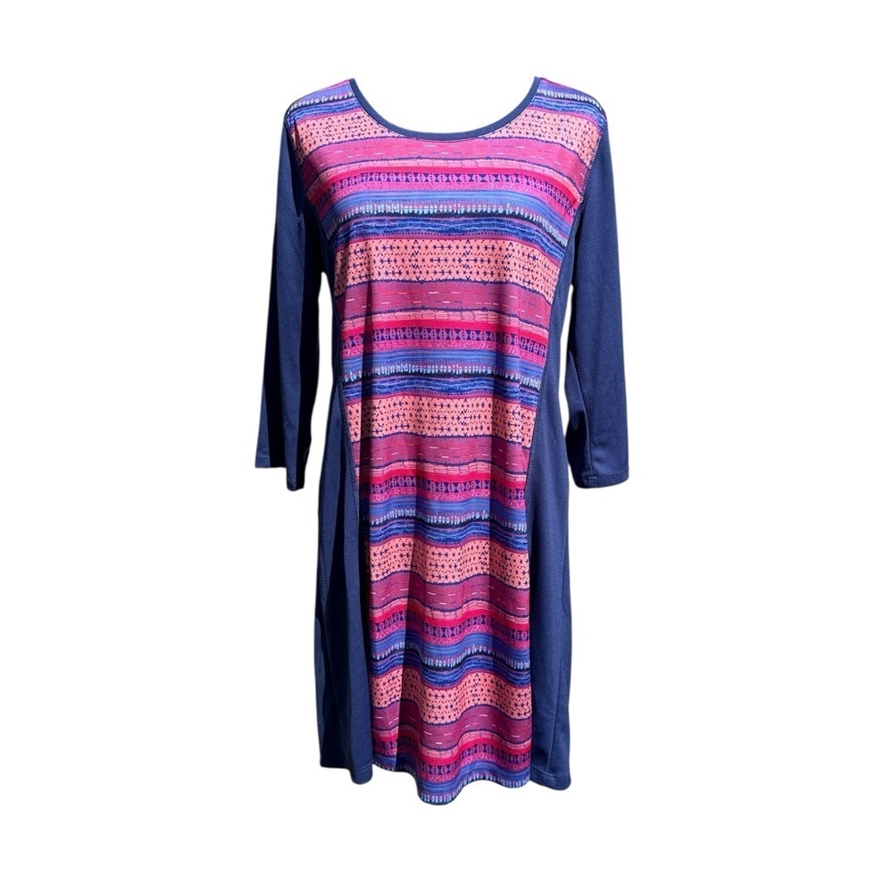 Vibrant Colorful Striped Boho Dress Large Reel Legends Freeline Activewear Tunic